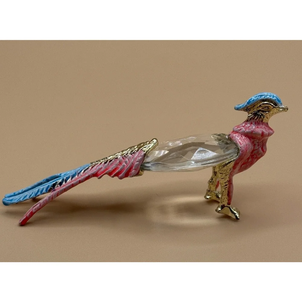 🐦 Vintage Portugal Crystal Bird Figurine Pink Blue Gold Tone Pheasant
